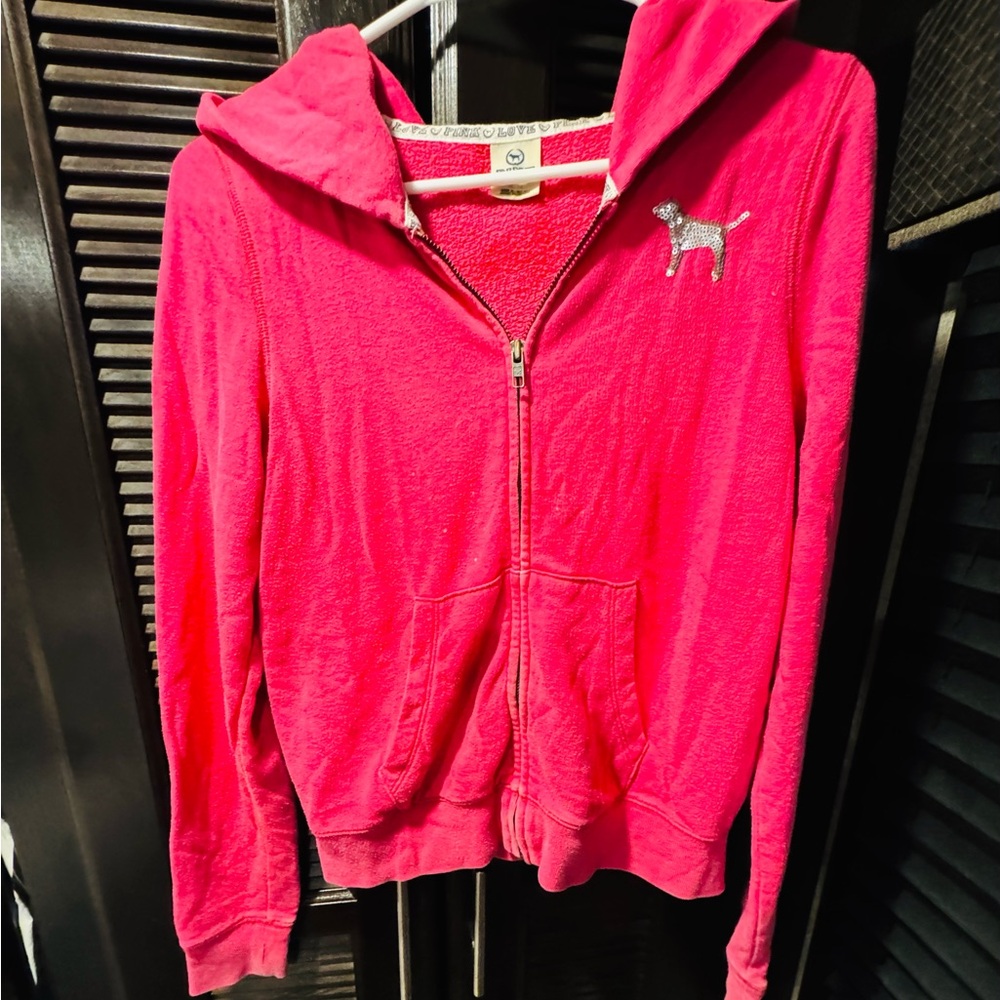 PINK Victoria's Secret Fuchsia Hoodie with Dog Emblem